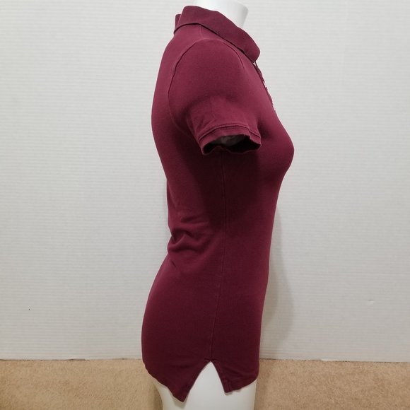 Aeropostale top Medium polo short sleeve stretch work school uniform side split - Picture 4 of 11